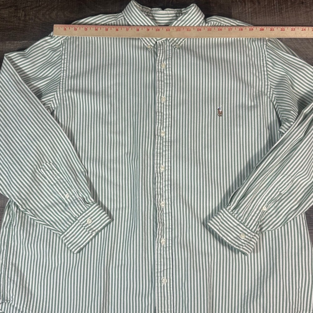 Ralph Lauren Button Down Shirt Mens 2XB Green White Striped Classic Fit Oxford - Picture 6 of 10